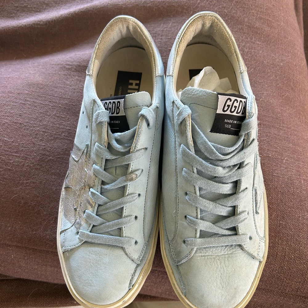 Golden Goose women's Light Blue Suede Low-Top Sneakers